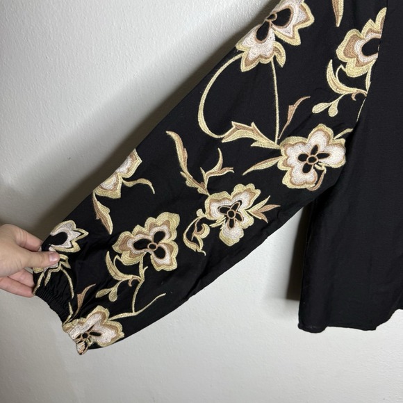 Calypso St Barth Embroidered Balloon Long Sleeve Black Top Women's Small Boho‎ - Picture 5 of 11